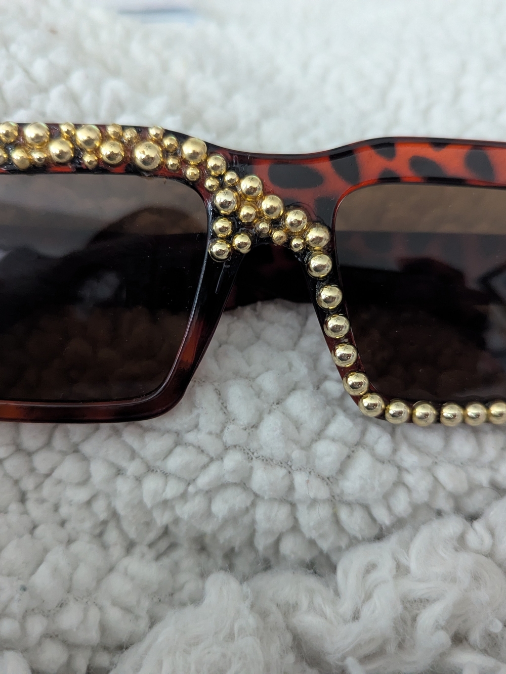 Tortoiseshell Rectangle Sunglasses with Gold Bead Trim